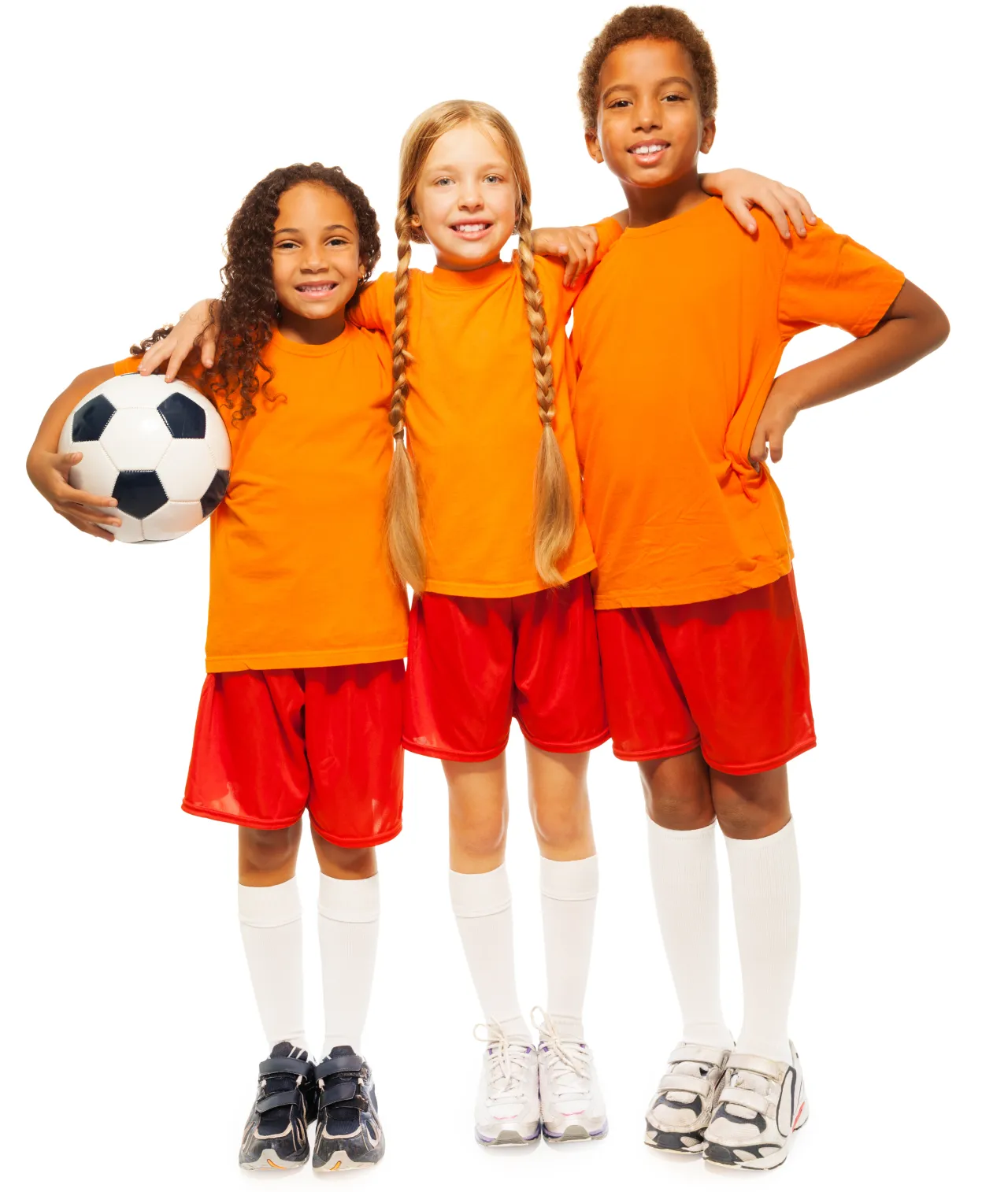 A group of 3 child soccer players